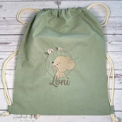 Turnbeutel|Handmadelovebytanja Beutel bestickt mit Maus, Marienkäfer und Wunschnamen I personalisierter Kita Beutel I Kindergartentasche mit Name