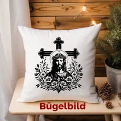 Clearance Bügelbild - Jesus mit Kreuz  - Applikation zum aufbügeln - Aufbügler - christliches Bügelbild Dekoration
