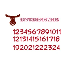 Best Bügelbild Adventskalenderzahlen 1-24 aus Flockfolie + Elch #3 – Velour Zahlen zum Aufbügeln Adventskalenderzahlen