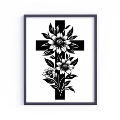 Dekoration|Makinda Bügelbild Kreuz  mit Blumen - Applikation zum aufbügeln - Aufbügler - christliches Bügelbild