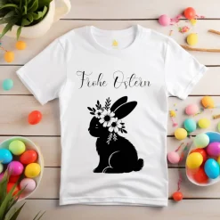 Best Bügelbild Osterhase mit Blümchen in schwarz  zum aufbügeln - Personalisierbares Bügelbild Osterdeko