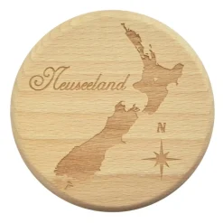 Bierglasdeckel Gravur Neuseeland NZ - detaillierte Gravur in Buche - optional in deutscher und englischer Sprache Geschenke