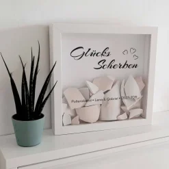 Hochzeitsalben|SelfmadeStudio Bilderrahmen Weiß personalisierbar – Polterabend Scherben Aufkleber & Schriftzug – Geschenkidee