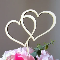 Discount Blumen- / Tortenstecker "Double-Love" aus Holz, Caketopper, Tortentopper, Tortenfigur, Blumengesteck Hochzeitsdeko