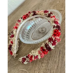 Haarschmuck & Kopfputz|AllerleiLiebe Blumenhaarkranz "Marylou" mit Trockenblumen in rot und weiß für Fotoshootin, Hochzeit, Feste und festliche Tage