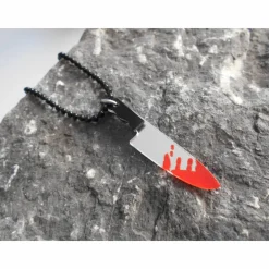 Hot Blutiges Messer Statement Halskette Halloween – Acryl Anhänger in 3 Größen Schmuck