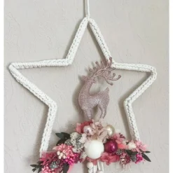 Adventskränze|AllerleiLiebe Boho Makrameekranz mit Trockenblumen in rosa/pink