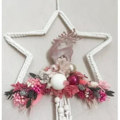 Adventskränze|AllerleiLiebe Boho Makrameekranz mit Trockenblumen in rosa/pink