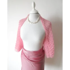 Discount Braut Bolero rosa aus Kid-Mohair, zarter Shrug für Hochzeit,  Ärmelbolero gestrickt Brautstolen & -Boleros