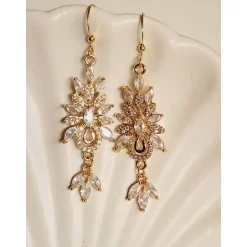 Best Braut Ohrringe Lang Hochzeitschmuck mit Zirkonia Vergoldete Ohrstecker Hochzeit Schmuck Brautschmuck