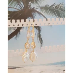 New Braut Ohrringe Lang Hochzeitschmuck Süßwasserperlen mit Zirkonia Vergoldete Hochzeit Schmuck Brautschmuck