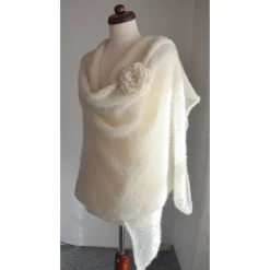 Braut Stola, Tuch, Umhang, Bolero, Schal, Hochzeit, Alpaka Seide! creme, Häkelblume, Brosche! Brautstolen & -Boleros