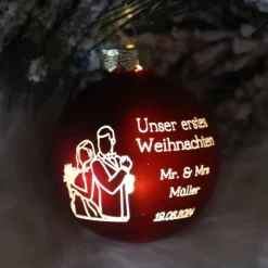 Hot Brautpaar Unser erstes Weihnachten - Personalisierte Weihnachtskugel mit Lasergravur Baumschmuck Personalisierbar