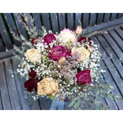 Outlet Brautstrauss Boho asymmetrisch Blumenstrauss aus ungespritzten getrockneten Rosen, Eukalyptus,etc. (teils Bio-Trockenblu Brautschmuck