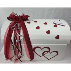 Best Briefbox Erinnerungsbox Brieftruhe Hochzeitsgeschenk Rose BORDEAUX zur Hochzeit - OPEN HEARTS und Silberherzen Accessoires