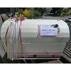 Hochzeitsdeko|CreativAnita Briefbox Truhe Altrosa-Brombeere-Gold JA - Hochzeit Kartenbox