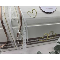 Hochzeitsdeko|CreativAnita Briefbox Truhe BRAUN-GOLD mit modernen Herzen und Perlen - Hochzeit Kartenbox