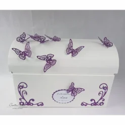 Geschenke|CreativAnita Briefbox Truhe SCHMETTERLINGE VIOLETT Kommunion