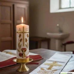Best Brot des Lebens – Handgefertigte Osterkerze mit Kreuz, Ähren, Kelch, Alpha & Omega und aktueller Jahreszahl Osterkerzen
