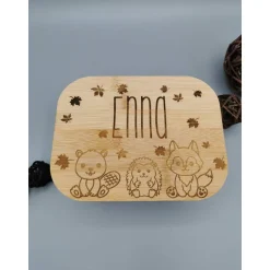 Online Brotdose für Kinder personalisiert – Edelstahl Lunchbox mit Holzdeckel und Gravur, Geschenk für Geburtstag & Schule Kinder Einschulung