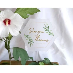 Tortendekoration|Das Moment Caketopper Pflanzenstecker Acryl Holz Greenery Hexagon