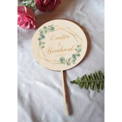 Tortendekoration|Das Moment Caketopper Pflanzenstecker Acryl Holz Design Eukalyptus Gold