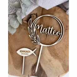 Dekoration|MultiManufaktur Caketopper zur Taufe / Kommunion / Konfirmation / Geburtstag / Kuchendeko personalisiert mit Namen / Fisch mit Datum