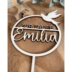 Hot Caketopper zur Taufe mit Namen / Kuchendeko personalisiert mit Taube / Cake Topper Kommunion Konfirmation Dekoration