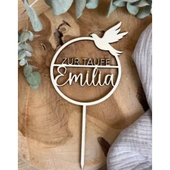 Hot Caketopper zur Taufe mit Namen / Kuchendeko personalisiert mit Taube / Cake Topper Kommunion Konfirmation Dekoration