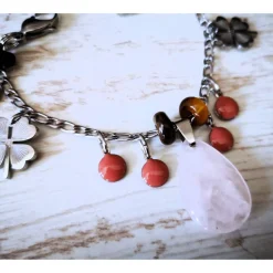 Clearance Charivari aus Edelstahl, Dirnd- Schmuck,Trachten, Rosenquarz und Tigerauge Trachtenschmuck
