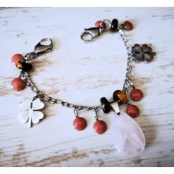 Clearance Charivari aus Edelstahl, Dirnd- Schmuck,Trachten, Rosenquarz und Tigerauge Trachtenschmuck