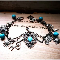 Online Charivari Kette fürs Dirndl,  Dirnd- Schmuck, Accessoire, Fest ,Trachten, Hochzeit, silber-türkis Trachtenschmuck