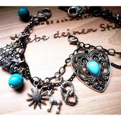 Online Charivari Kette fürs Dirndl,  Dirnd- Schmuck, Accessoire, Fest ,Trachten, Hochzeit, silber-türkis Trachtenschmuck