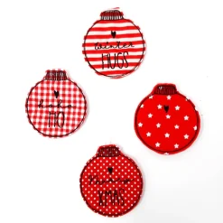 Christbaumkugeln aus Stoff im 4er Set, Geschenkanhänger bestickt Baumschmuck
