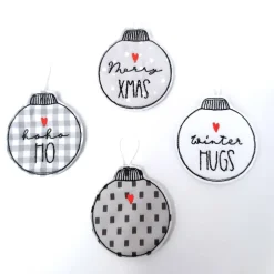 Baumschmuck|Afrosteff Christbaumkugeln aus Stoff im 4er Set, Geschenkanhänger bestickt