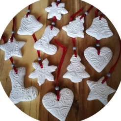 Christbaumschmuck 12 Anhänger Weihnachten | weiß rot grau | 5 -5,5 cm Baumschmuck