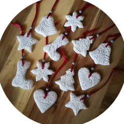 Christbaumschmuck 12 Anhänger Weihnachten | weiß rot grau | 5 -5,5 cm Baumschmuck