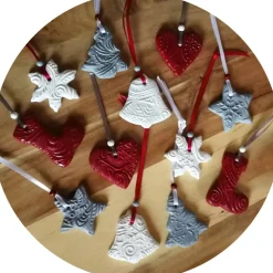 Baumschmuck|dbUniques Christbaumschmuck 12 Anhänger Weihnachten | rot weiß grau | 5 -5,5 cm