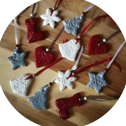 Baumschmuck|dbUniques Christbaumschmuck 12 Anhänger Weihnachten | rot weiß grau | 5 -5,5 cm