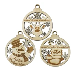 Sale Christbaumschmuck Personalisierbar - Weihnachtsschmuck mit Namen aus Holz - Rentier, Schneemann oder Pinguin Baumschmuck Personalisierbar