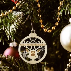 Sale Christbaumschmuck Personalisierbar - Weihnachtsschmuck mit Namen aus Holz - Rentier, Schneemann oder Pinguin Baumschmuck Personalisierbar