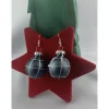 Weihnachtsaccessoires|TinkyStar 3cm grau-blau matte Weihnachtskugel-Ohrringe, kariert * Weihnachtsohrringe * Christbaumkugelohrringe