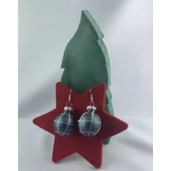 Weihnachtsaccessoires|TinkyStar 3cm grau-blau matte Weihnachtskugel-Ohrringe, kariert * Weihnachtsohrringe * Christbaumkugelohrringe