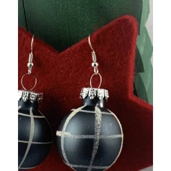Weihnachtsaccessoires|TinkyStar 3cm grau-blau matte Weihnachtskugel-Ohrringe, kariert * Weihnachtsohrringe * Christbaumkugelohrringe