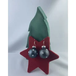 Weihnachtsaccessoires|TinkyStar 3cm grau-blau matte Weihnachtskugel-Ohrringe, kariert * Weihnachtsohrringe * Christbaumkugelohrringe