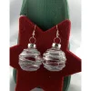 Weihnachtsaccessoires|TinkyStar 3cm klare Weihnachtskugel-Ohrringe mit silberf. Streifen + Glitzer * Weihnachtsohrringe * Weihnachtskugelohrringe* Chris