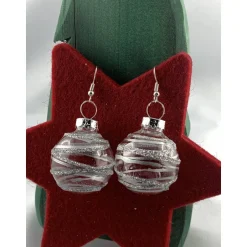 Weihnachtsaccessoires|TinkyStar 3cm klare Weihnachtskugel-Ohrringe mit silberf. Streifen + Glitzer * Weihnachtsohrringe * Weihnachtskugelohrringe* Chris