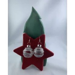 Weihnachtsaccessoires|TinkyStar 3cm klare Weihnachtskugel-Ohrringe mit silberf. Streifen + Glitzer * Weihnachtsohrringe * Weihnachtskugelohrringe* Chris