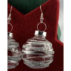 Weihnachtsaccessoires|TinkyStar 3cm klare Weihnachtskugel-Ohrringe mit silberf. Streifen + Glitzer * Weihnachtsohrringe * Weihnachtskugelohrringe* Chris