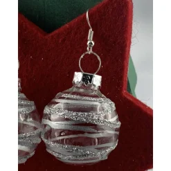 Weihnachtsaccessoires|TinkyStar 3cm klare Weihnachtskugel-Ohrringe mit silberf. Streifen + Glitzer * Weihnachtsohrringe * Weihnachtskugelohrringe* Chris